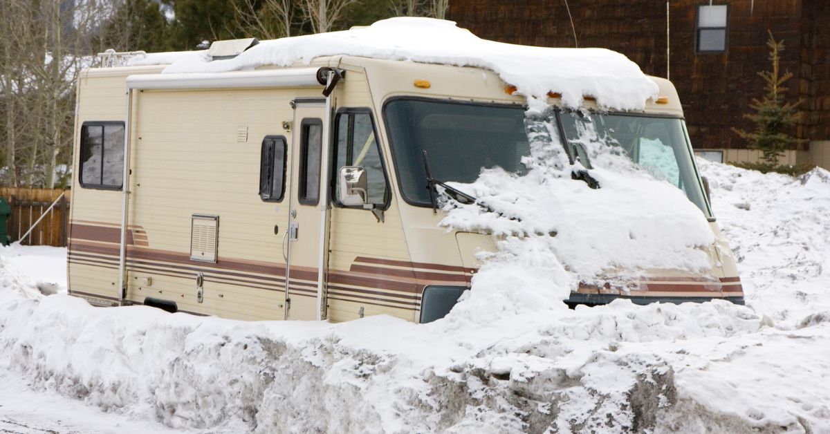 rv in a snow bank - 247 Self Storage rv storage