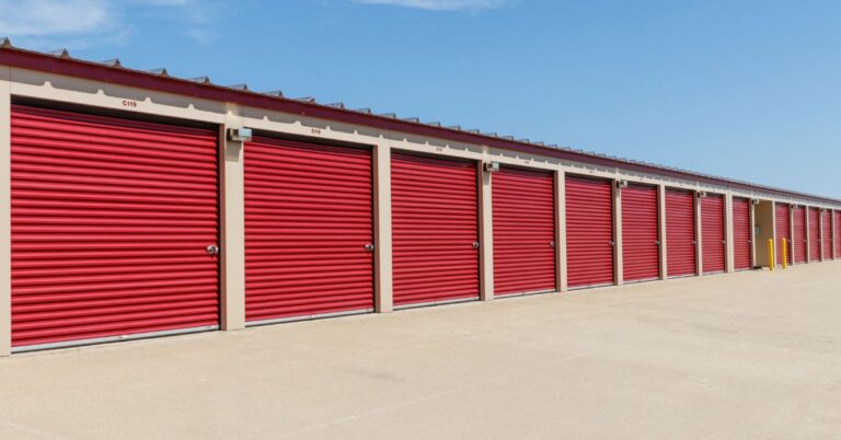 self storage facility with red doors - 247 Self Storage 24/7 Storage