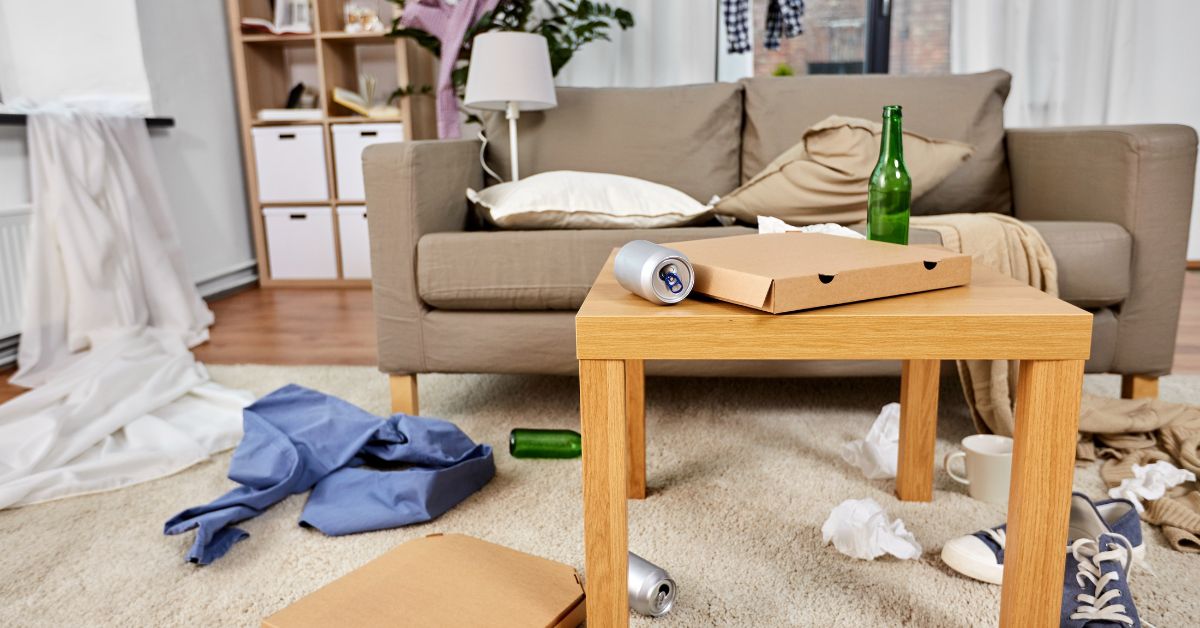 cluttered living room with pizza boxes - 247 Self Storage Self Storage